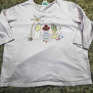 Quacker Factory Pink Beach Friends Beaded Sequin Top 3/4 Sleeve Womens 2X